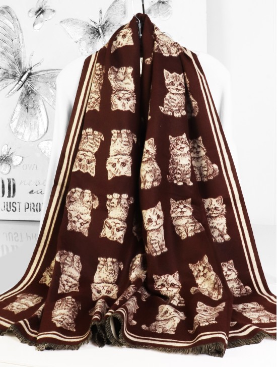 Cashmere Feeling Cat Print Premium Scarf